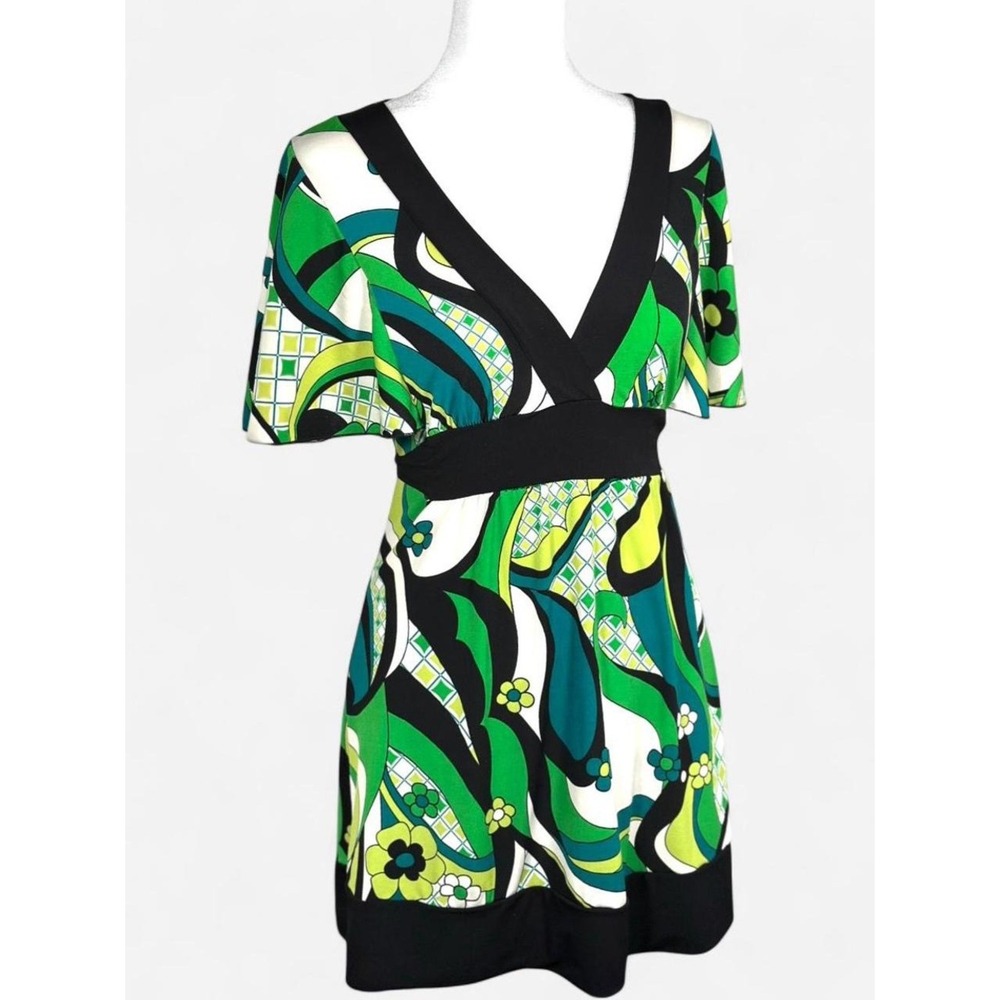 Vintage Y2K Baby Doll Long Top/Micro Dress, Green Pattern, Size Medium